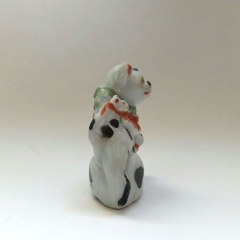 招き猫　磁器人形　レトロアンティーク人形　縁起物　親子猫