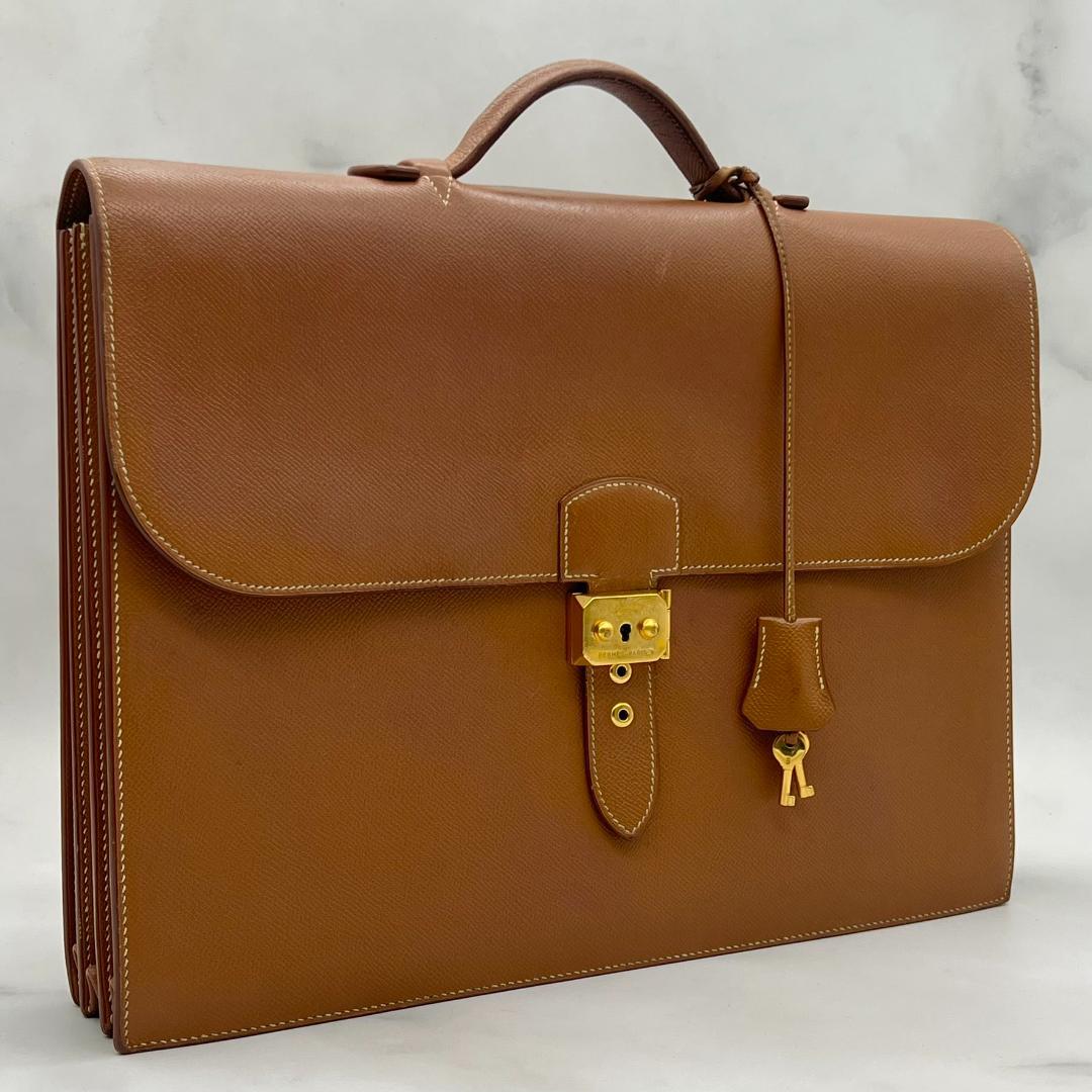 エルメス サックアデペッシュ38 ゴールド クシュベル ブラウン ビジネス 茶