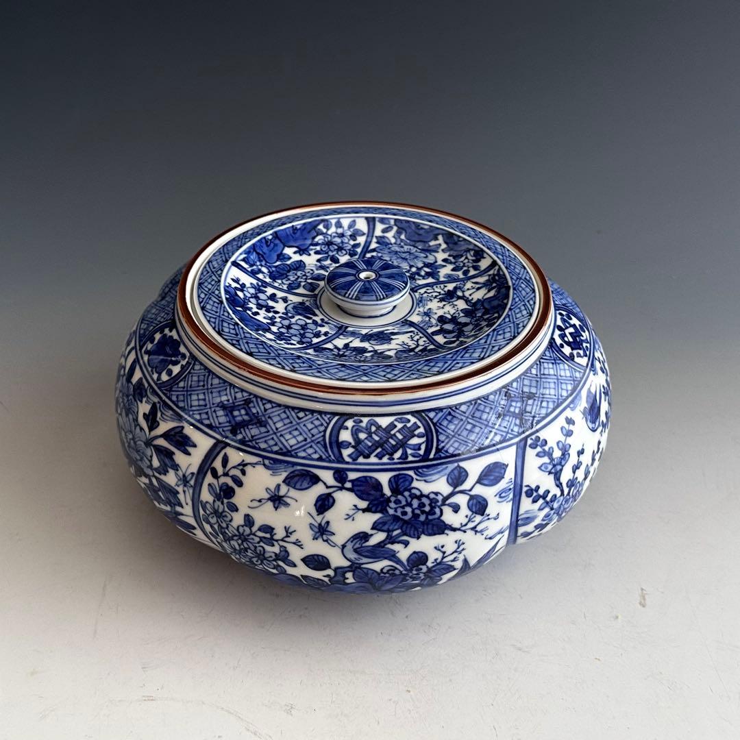 茶道具　染付　祥瑞　捻梅　水指　高野昭阿弥　共箱　替蓋付　京焼　陶芸　茶会