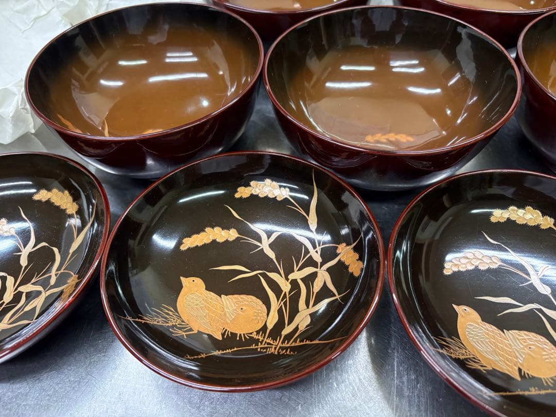 骨董品　明治末期〜大正初期　輪島塗　金蒔絵　漆器椀 煮物椀　茶懐石　5客セット