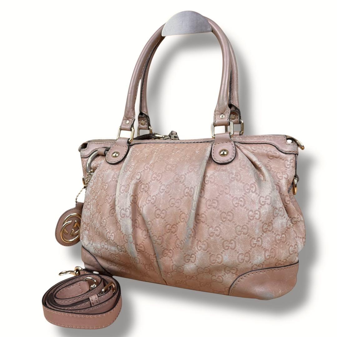 GUCCI グッチ スーキー 2WAYトートバッグ ピンク GGエンボス レザー