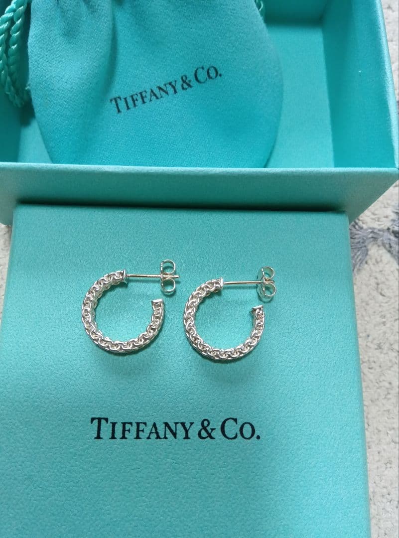 美品 TIFFANY ティファニー サマセット メッシュ フープ ピアス 正規品