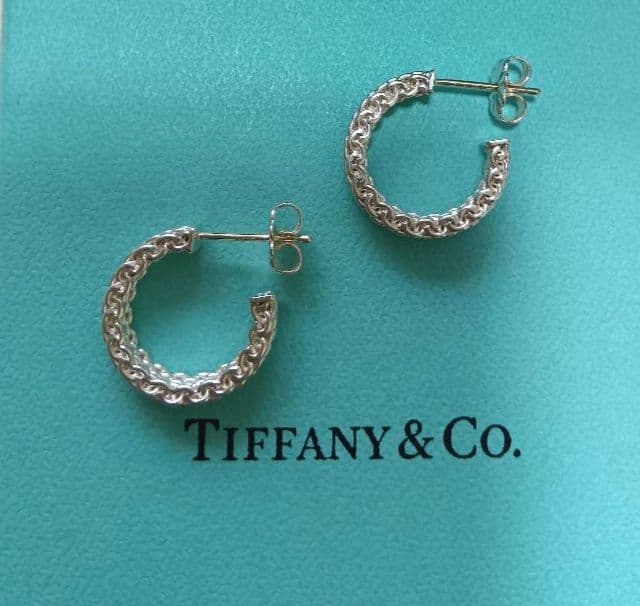美品 TIFFANY ティファニー サマセット メッシュ フープ ピアス 正規品