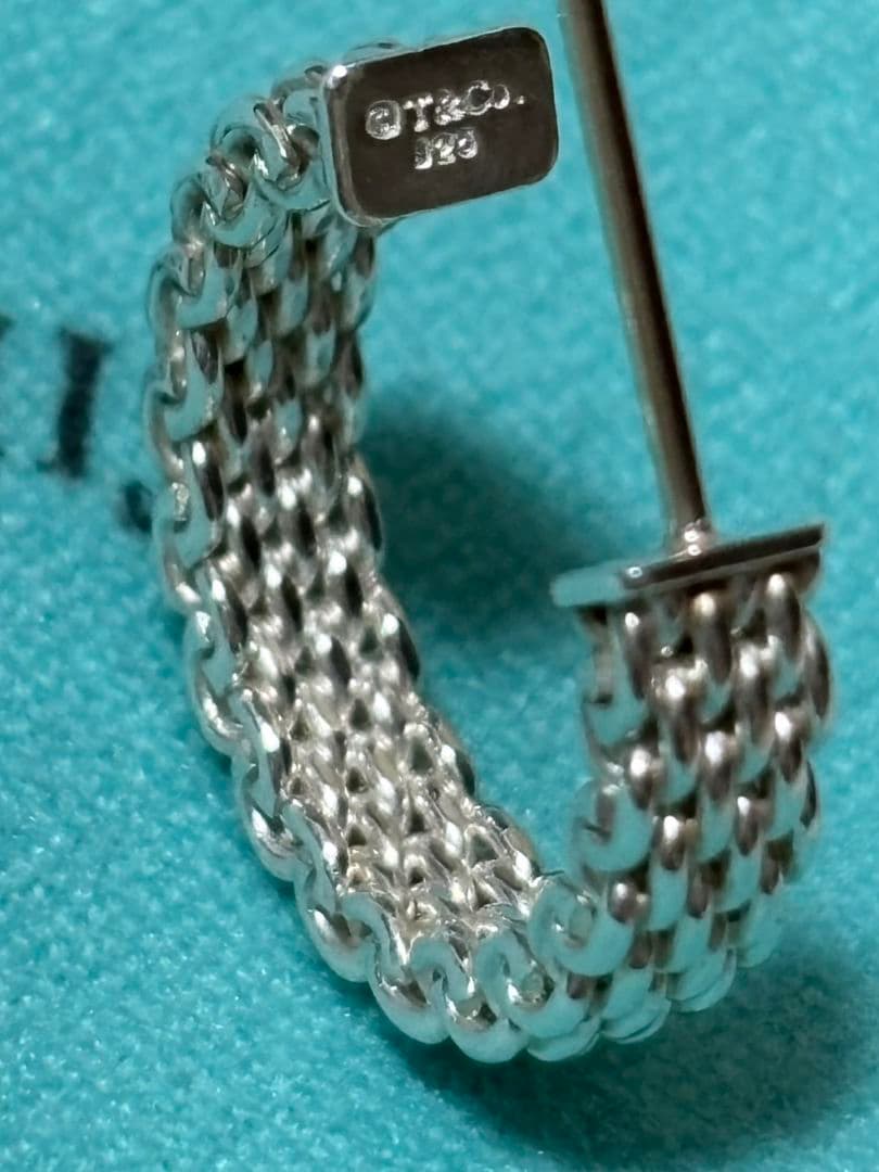 美品 TIFFANY ティファニー サマセット メッシュ フープ ピアス 正規品