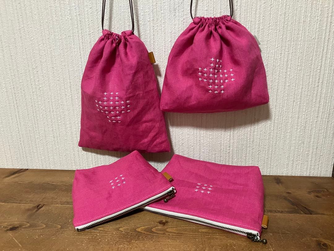 虎猫さま専用 くったりカラーリネン ローズピンク リネン100％ 巾着、ポーチ