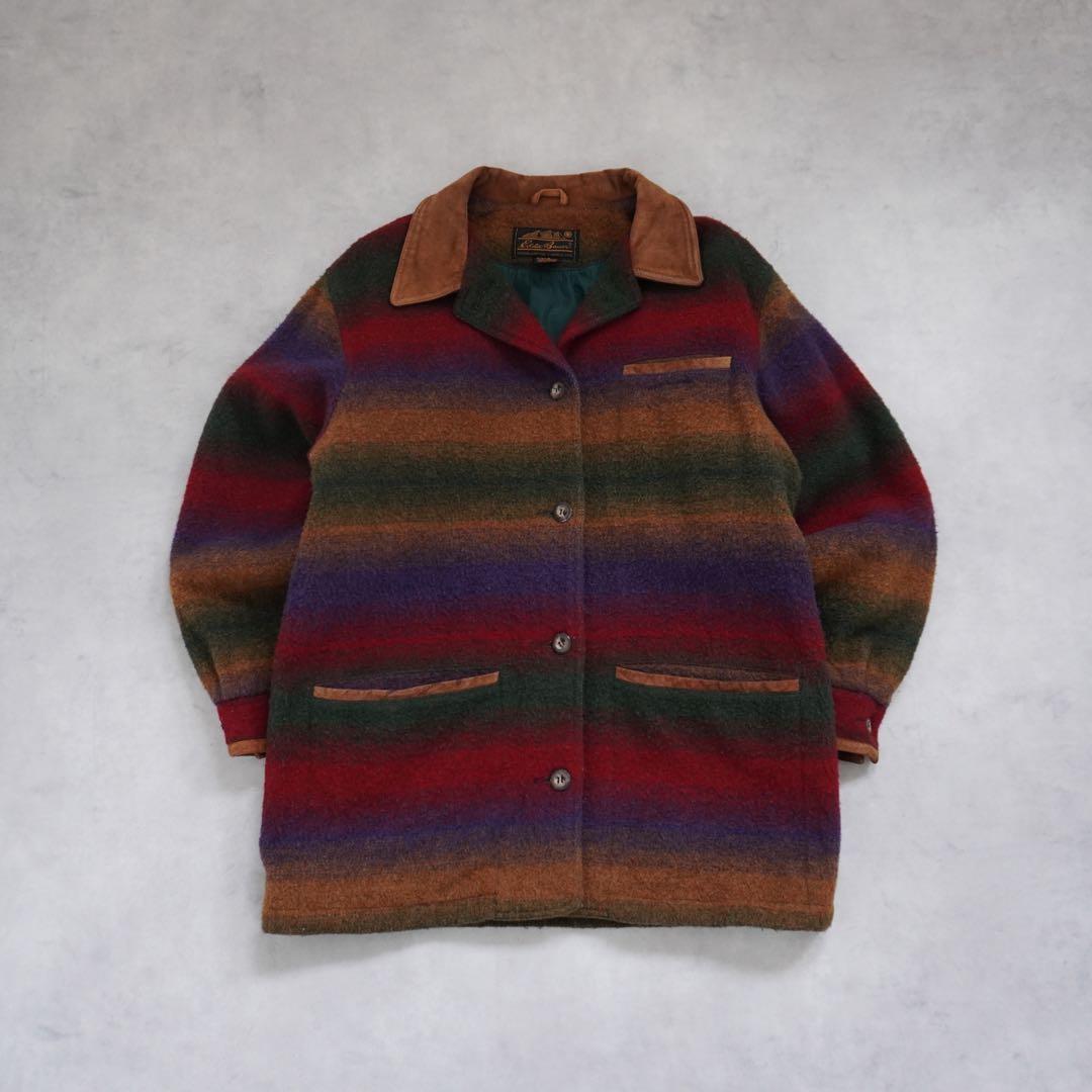 【80s】EddieBauerエディーバウアー ウールブランケットコート黒タグ