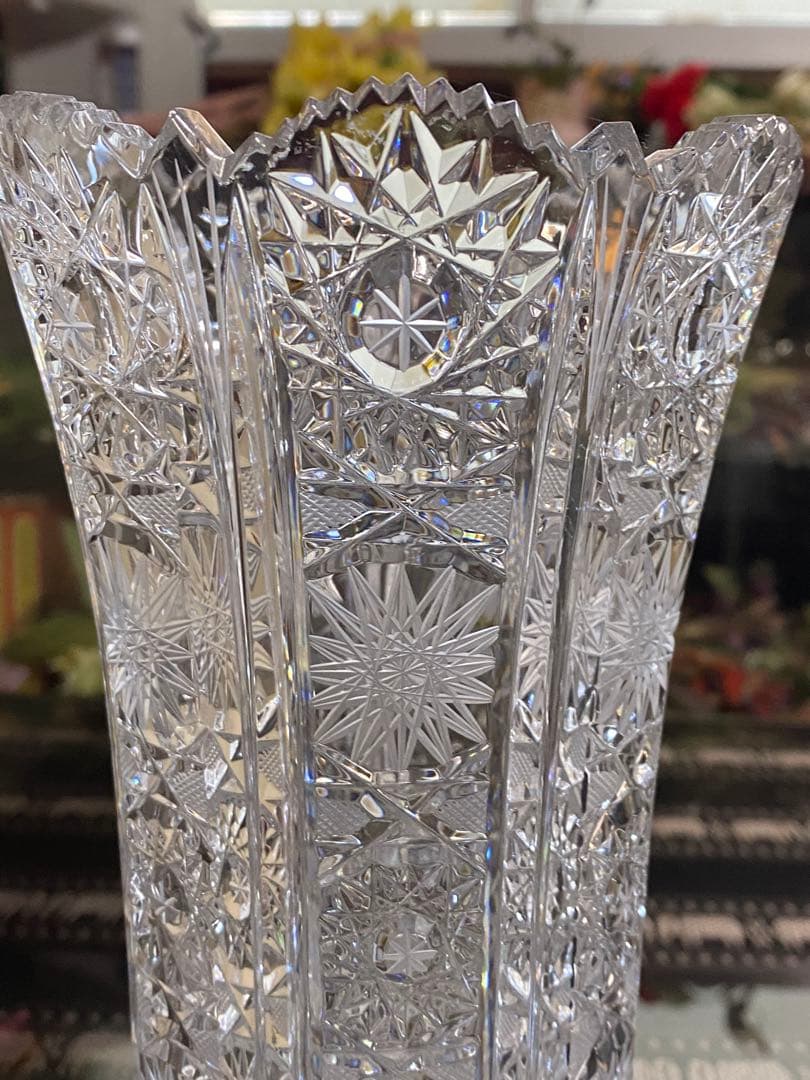 値下！ラスカボヘミア　希少　チェコスロバキア　レトロ切子　ガラス花瓶　高28cm