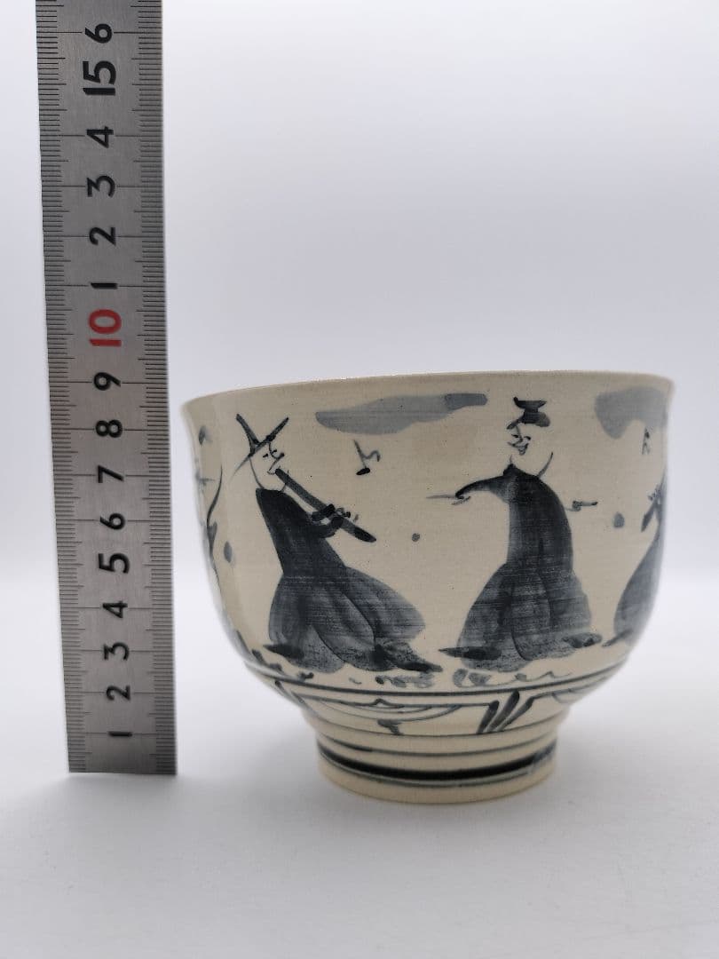 c585 茶碗 古曽部 安南手 人物草花 高規古曽部 義宗窯 木箱 茶道具 古物