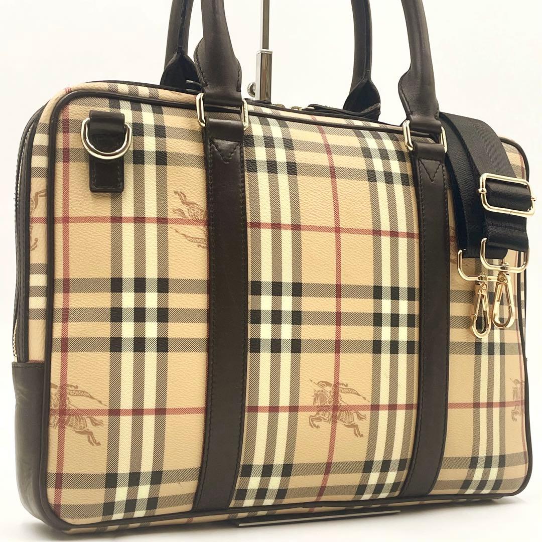 【美品】バーバリー ノバチェック ホースロゴ ビジネスバッグ 2way A4可