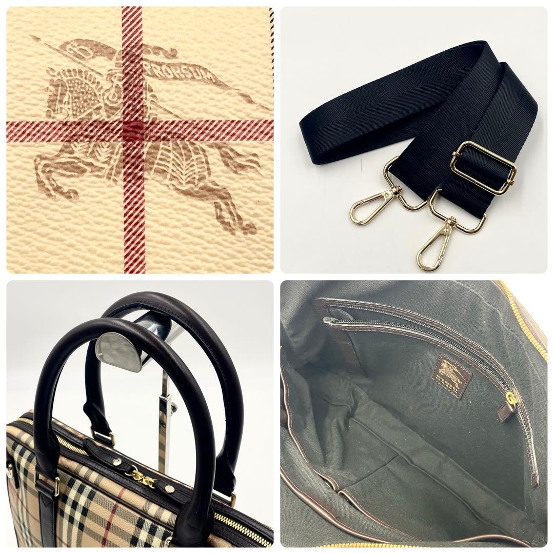 【美品】バーバリー ノバチェック ホースロゴ ビジネスバッグ 2way A4可