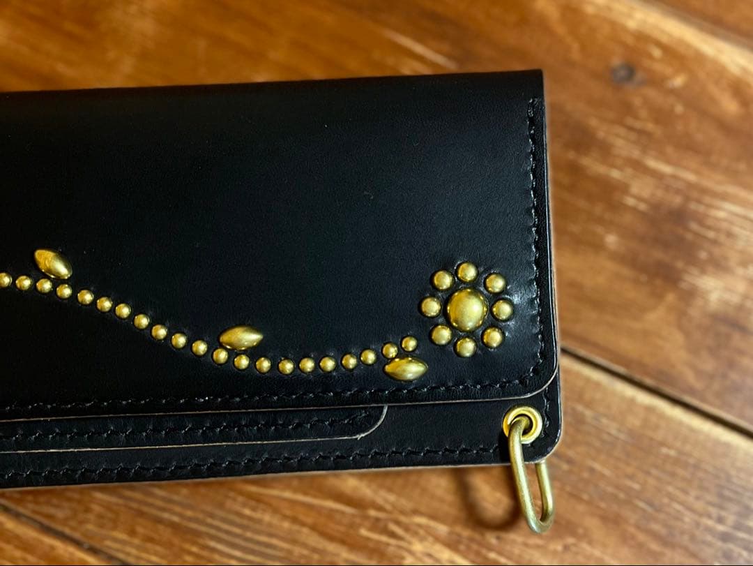 トラッカーウォレット TW-05 フラワースタッズカスタム 真鍮 茶芯