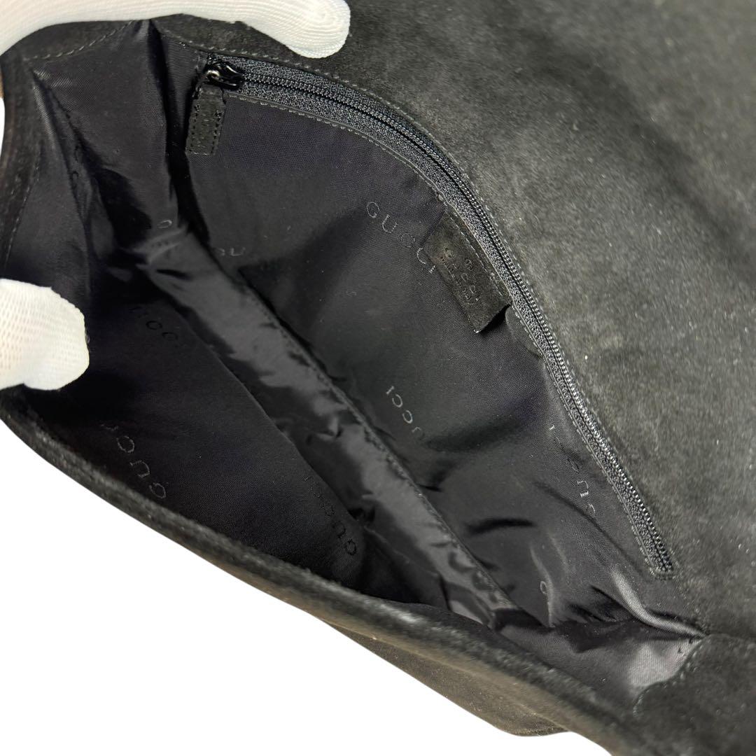 【良品】GUCCI グッチ ロゴ刻印 バンブー ワンショルダーバッグ スエード