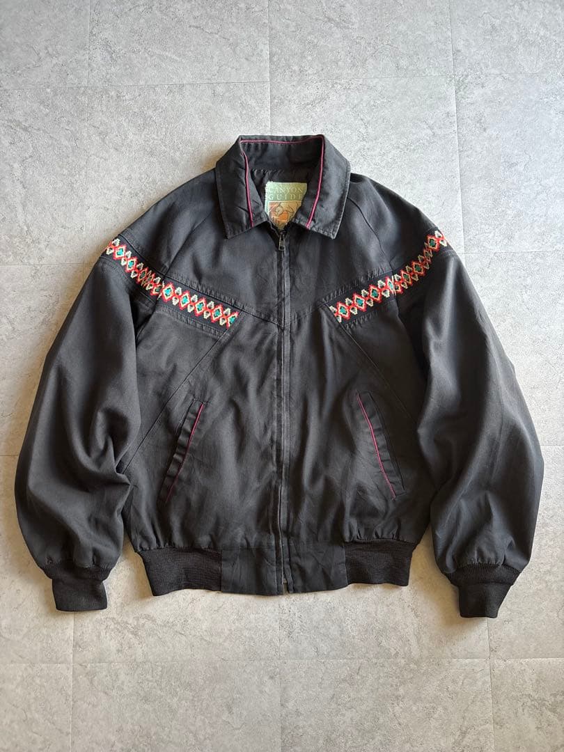 90s USA製 CANYON GUIDE ネイティブ柄ジャケット 短丈ブラック