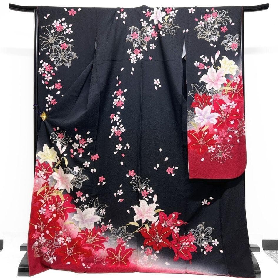 刺繍　百合　花吹雪　振袖　晴れの日　成人式　卒業式　着物　012a p