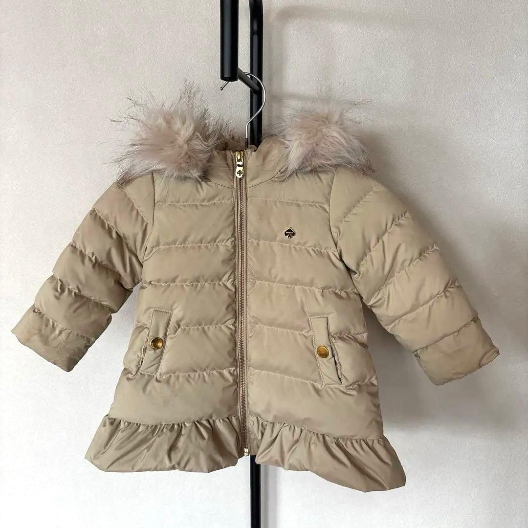 定価3.5万ケイトスペードファーフリルダウン90cmベージュロゴゴールド