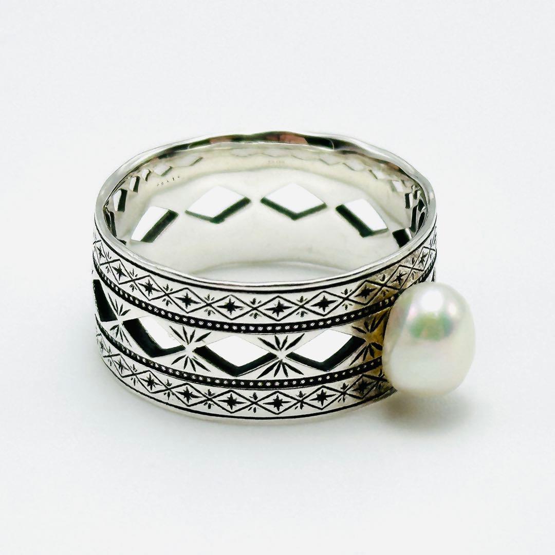 現行品　agete 35th コレクション　シルバーパールリング　ワイド　17号