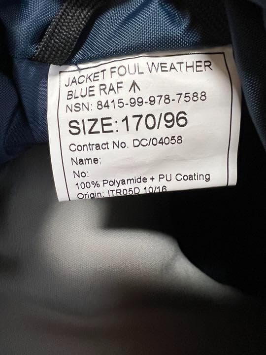 イギリス軍 RAF 実物 フォウルウエザージャケット