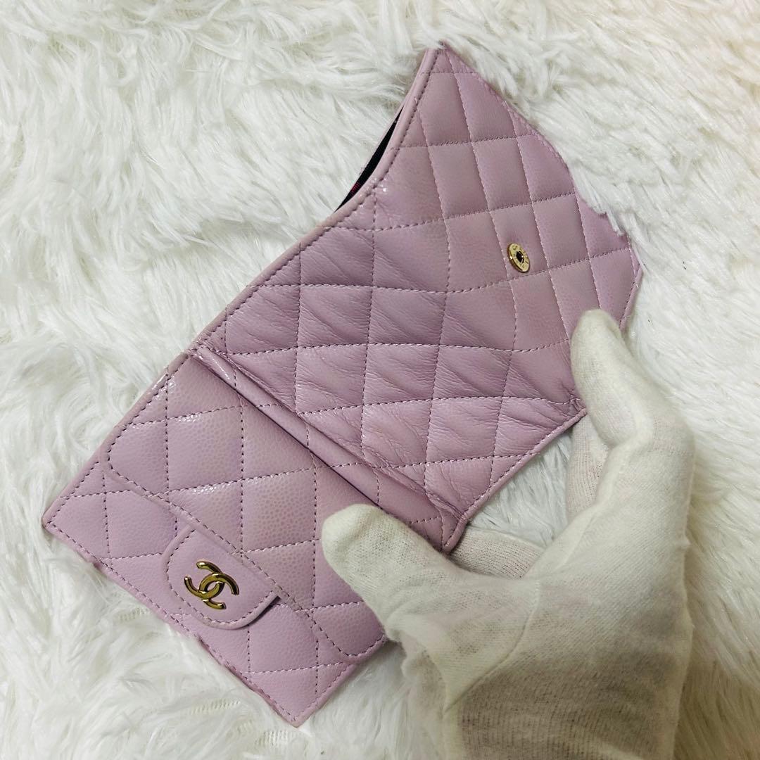 CHANEL シャネル レザー ミニウォレット 三つ折り財布 ピンク