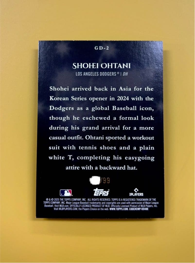 大谷翔平 カード 99シリアル 2025 Topps Series GD-2