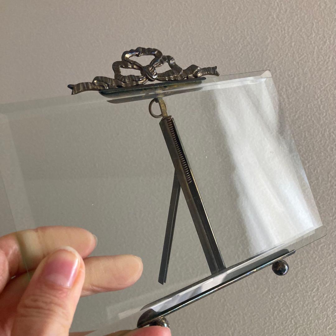 フランスアンティーク　ガラスと真鍮　リボンモチーフのフレーム希少サイズ