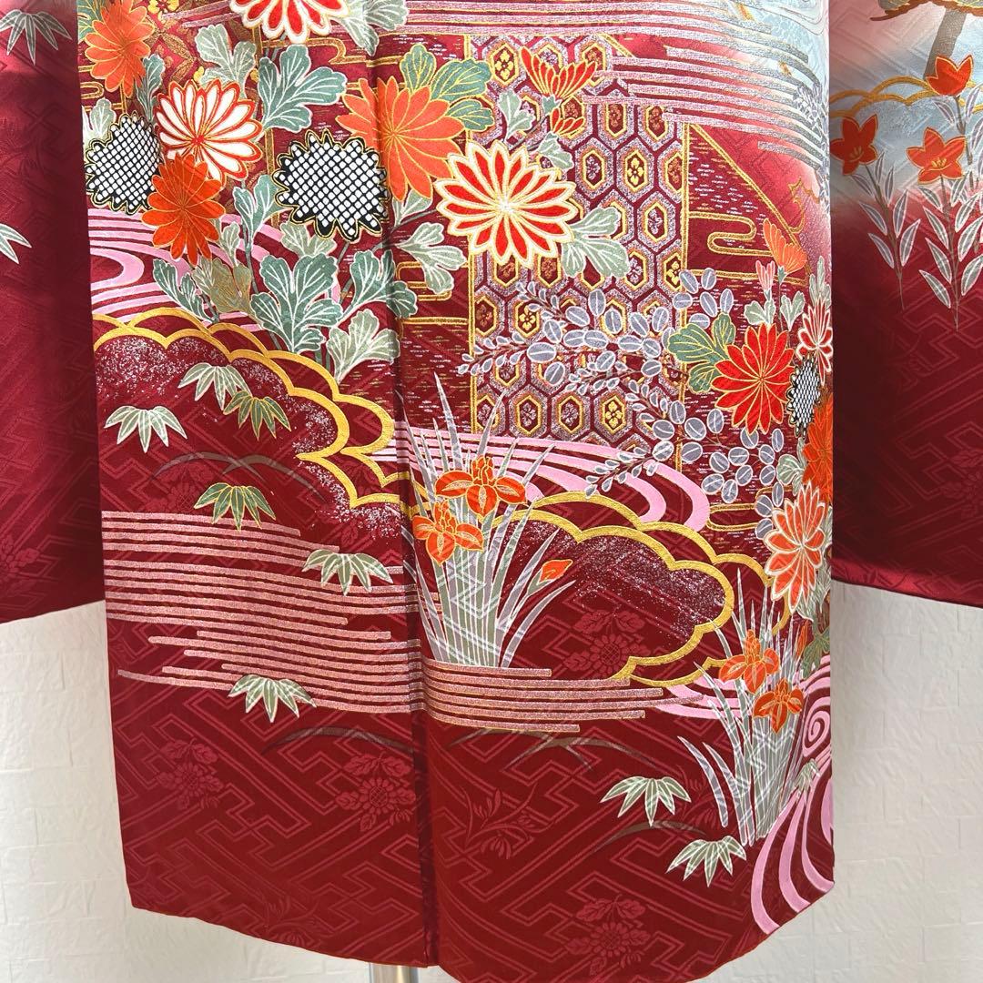 460 振袖のみ 正絹 コーラルピンク 桃 赤 金彩 駒刺繍 暈し染め