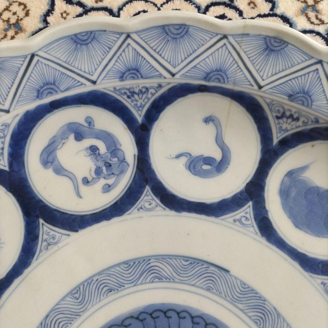 時代 十二支 大皿 染付 江戸 41.5cm 古伊万里 図変わり 珍品 干支