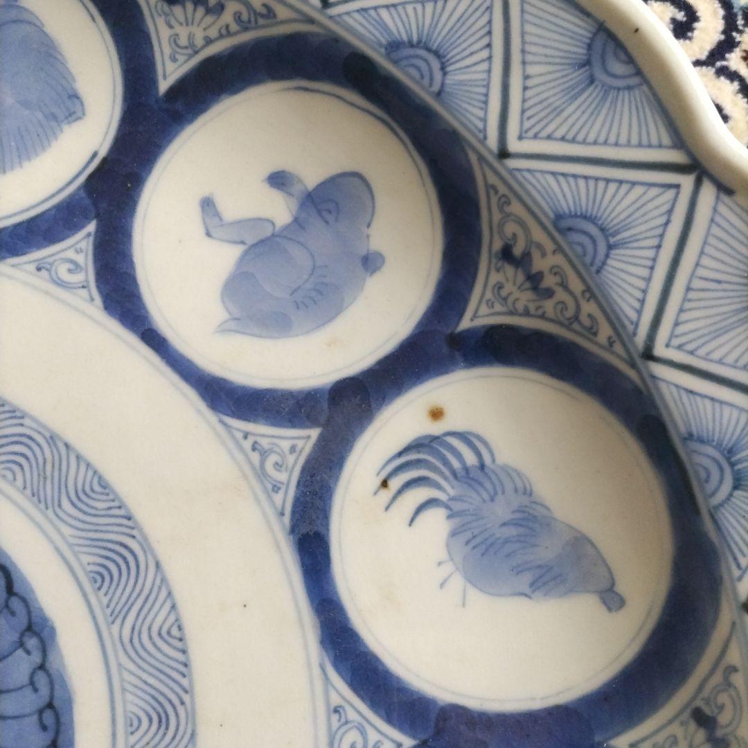 時代 十二支 大皿 染付 江戸 41.5cm 古伊万里 図変わり 珍品 干支