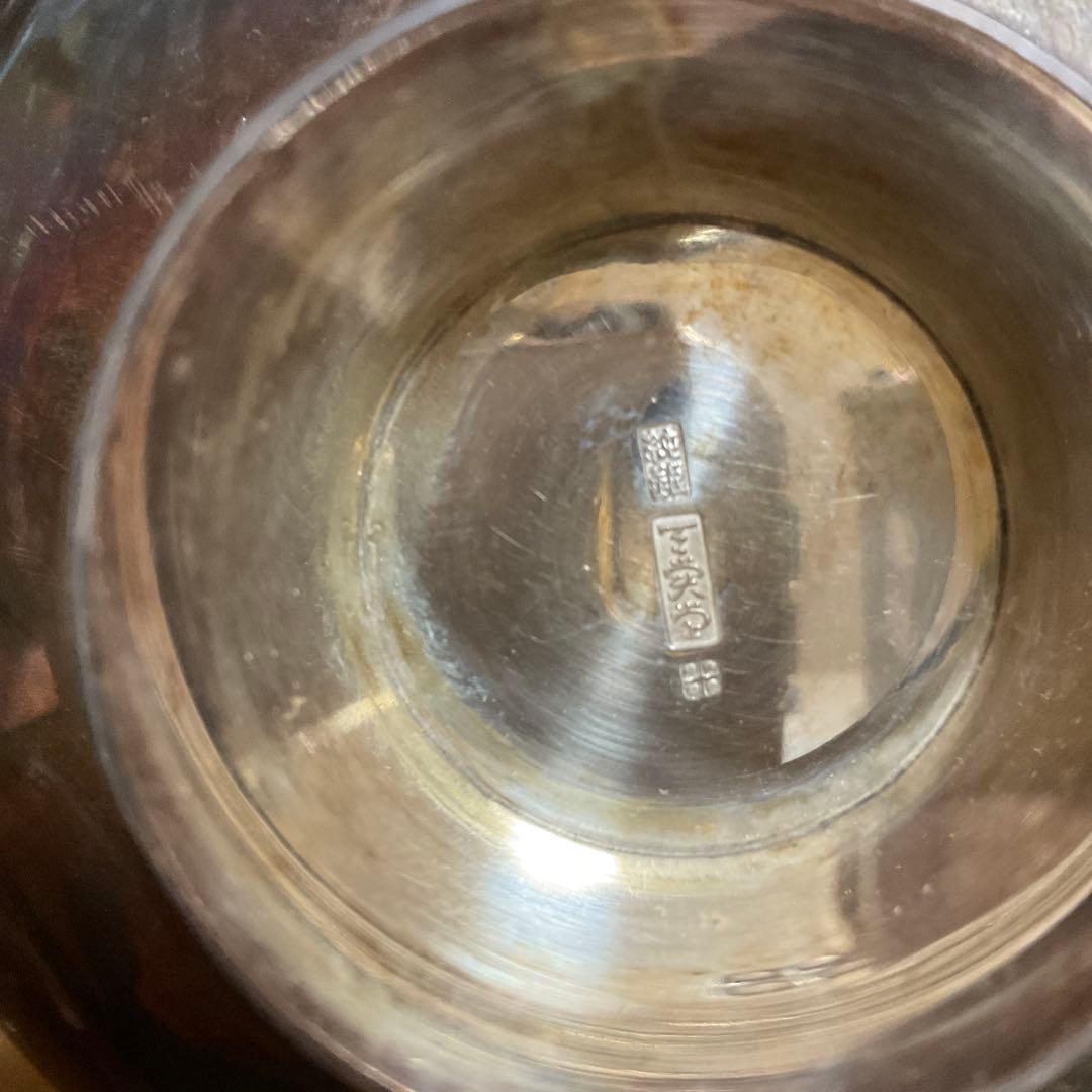 純銀　銀杯　銀盃　潰し　天賞堂　花模様 扇子 310g