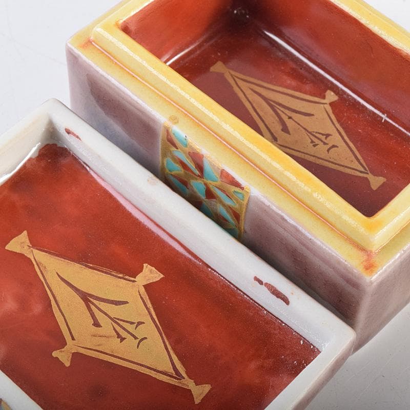 九谷焼　三代　田村敬星造　色絵金彩　毛筆細字　香合　共布共箱　M　R7600