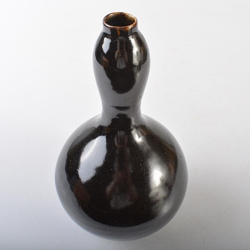 越中瀬戸焼　黒釉　瓢形徳利　時代箱　V　R6459