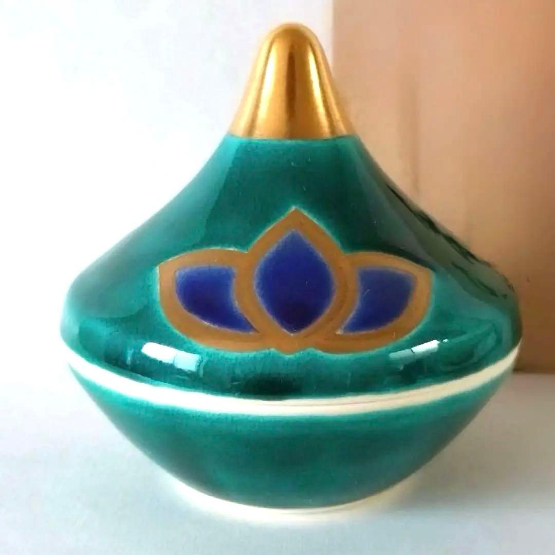[珍]作家手塚充在銘　京焼 相輪　蓮花紋 茶道具　香合　新品未使用品