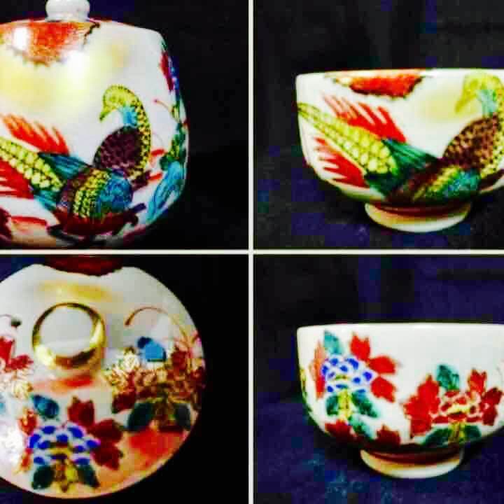 新品！金彩秋峰美術九谷焼蓋付湯のみ５客＆急須セット