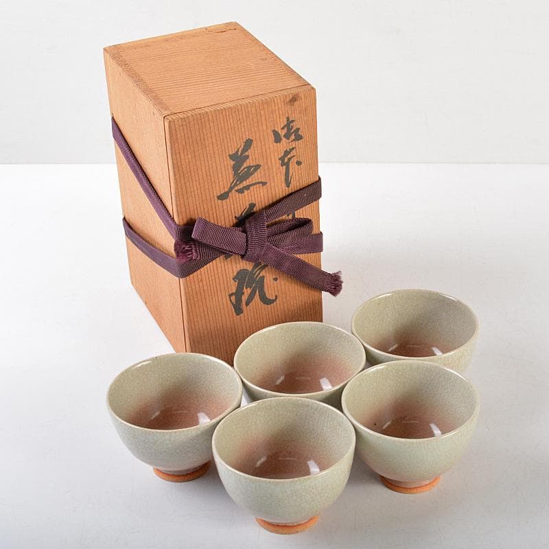 煎茶道具　北村和善作　御室焼　御本手　煎茶碗　五客　共箱　M　R5833