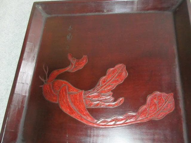 讃岐 手彫り 角盆 5枚 [B23518] 絵変り 両峰山人刀 讃岐木地漆