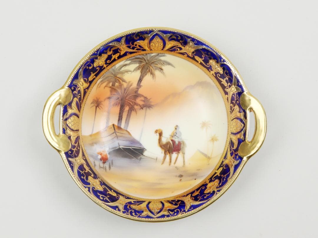 オールドノリタケ 金盛上砂漠風景 ハンドルボウル 手付鉢 飾り鉢