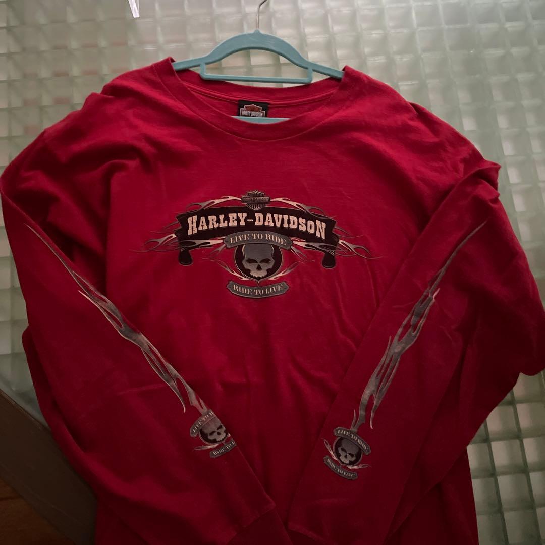 HARLEY-DAVIDSON 赤 長袖 Tシャツ　ハーレーダビッドソン ロンT