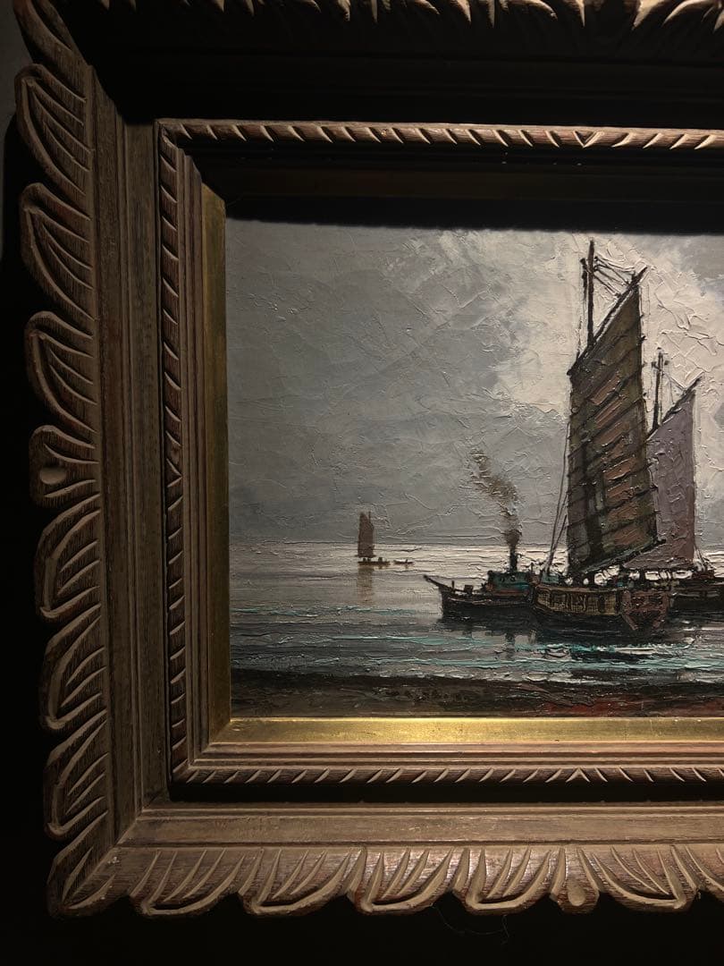 リアリズム　帆船の油彩画　肉筆油彩画