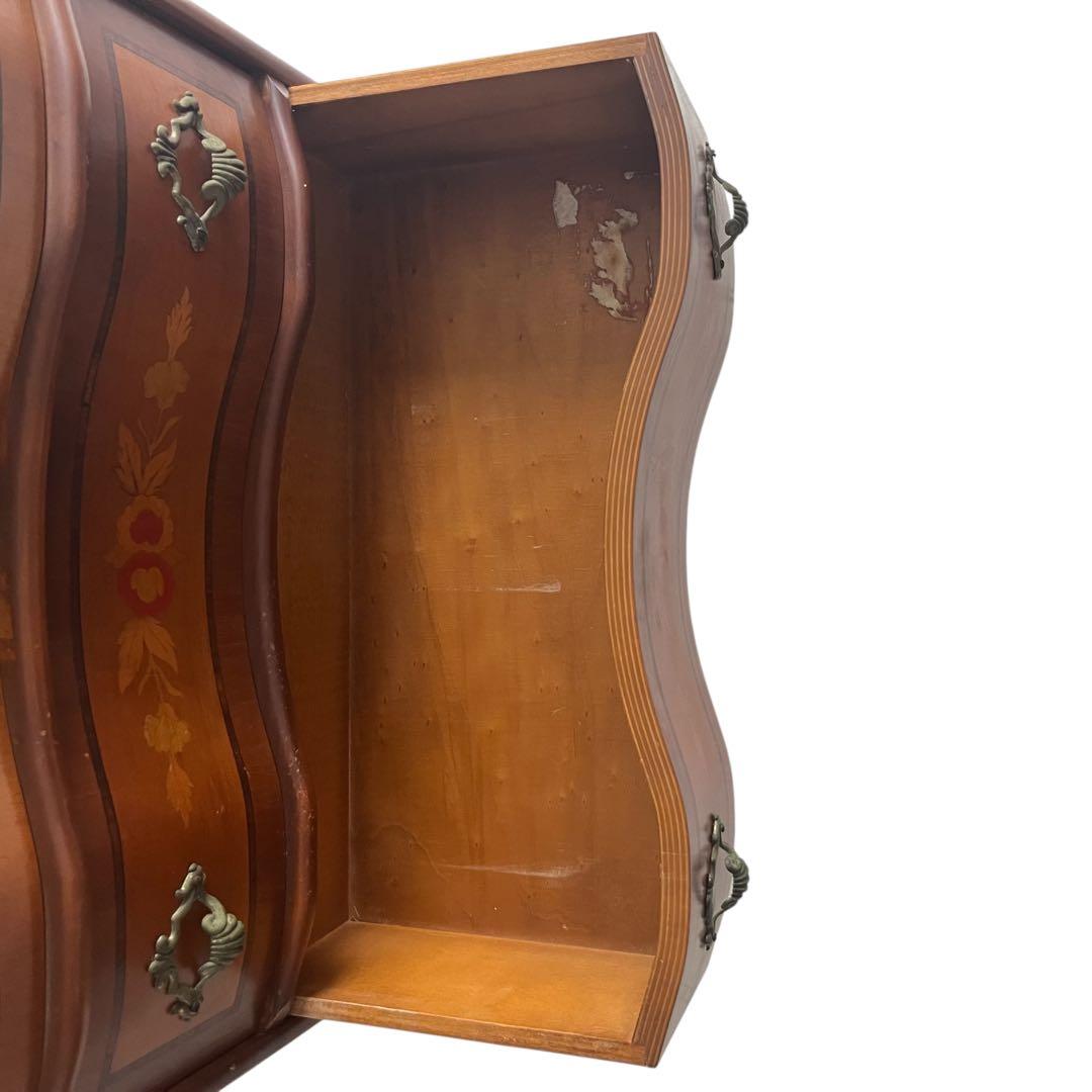 ✨イタリア製 アンティーク調 象嵌 3段コンソールチェスト 猫脚 洋箪笥 収納✨