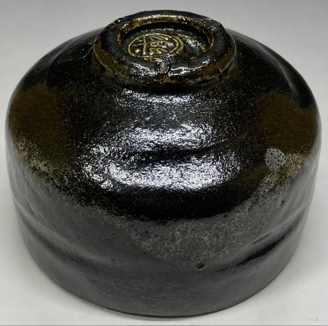 五代　楽吉左衛門　宗入　黒茶碗　共箱(四方桟盛蓋) 仕覆　共布　e432a