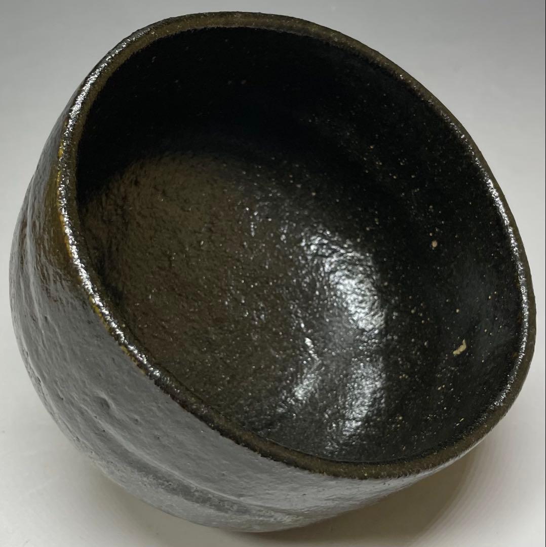 五代　楽吉左衛門　宗入　黒茶碗　共箱(四方桟盛蓋) 仕覆　共布　e432a