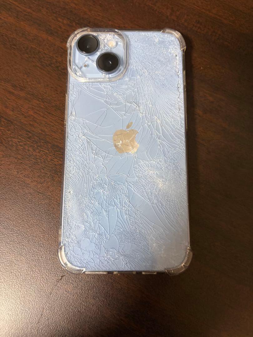 iPhone14 128GB ブルー　背面大幅割れ　ジャンク