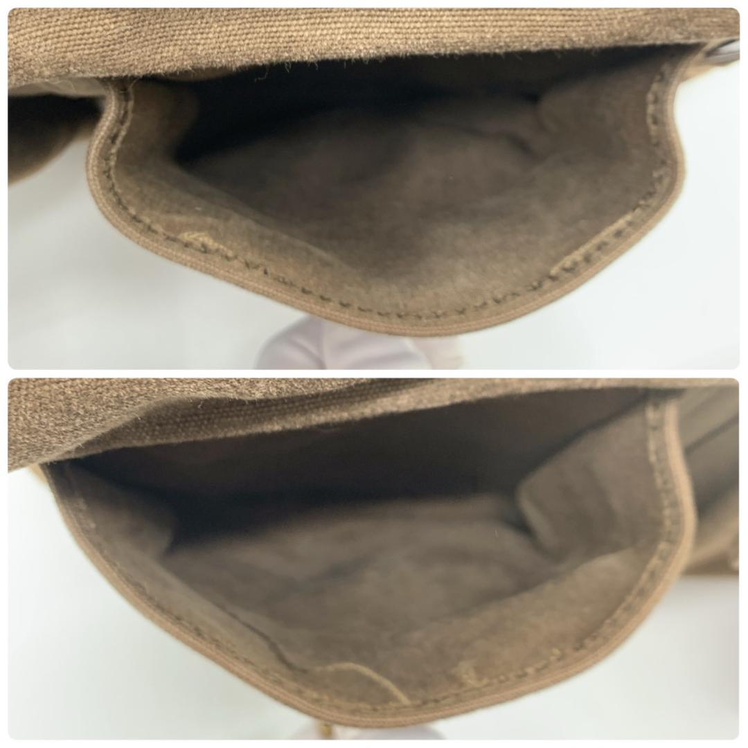 オールドグッチ ショルダーバッグ ハンドバック 真鍮色 キャンバス レザー