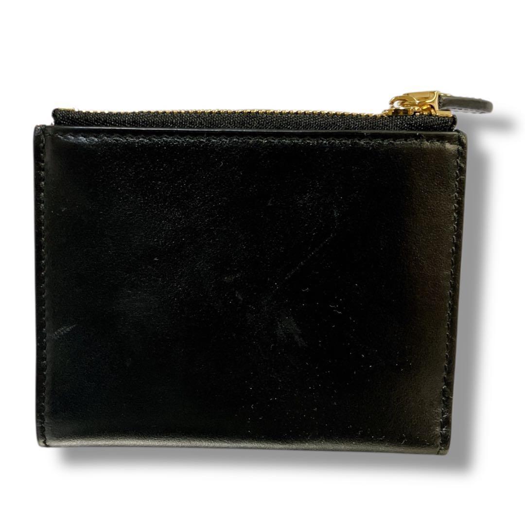 サルバトーレフェラガモ 良品 イタリア製ハラコヴァラリボン 2つ折り財布ブラック