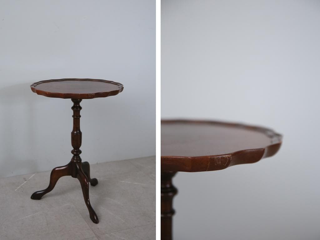英国アンティーク木製ワインテーブル/サイドテーブル/丸机/飾り棚(89-283)