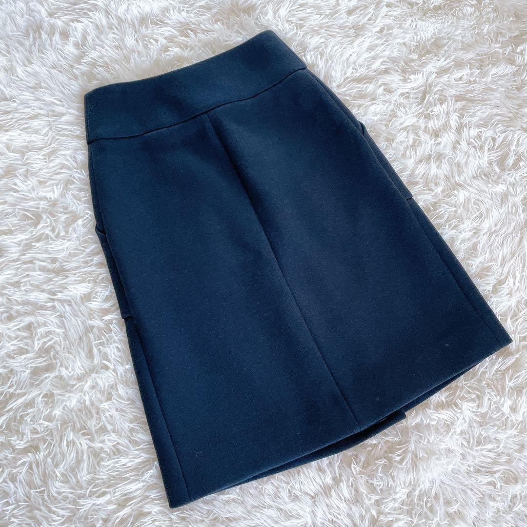 美品✨希少【エルメス】ウールアンゴラ ビッグベルトラップスカート ブラック 36