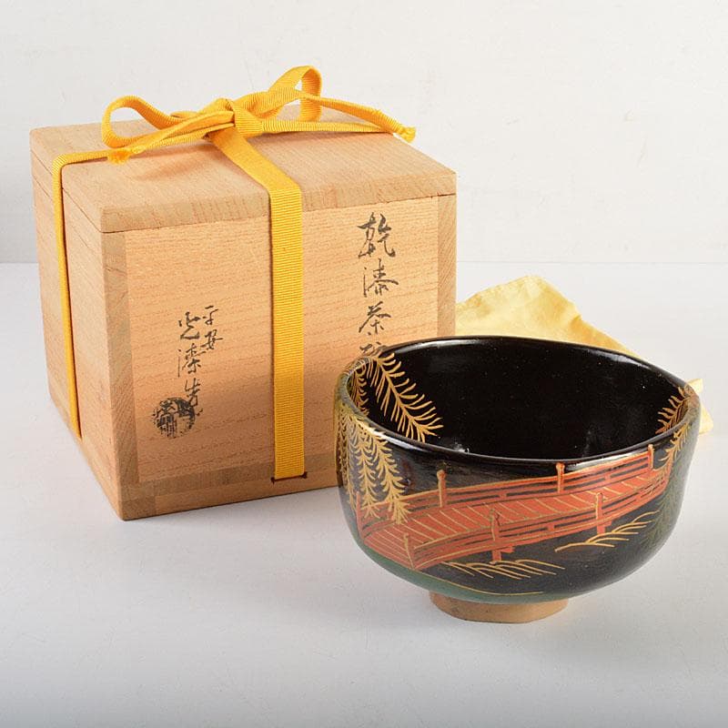 茶道具　平安　加藤光漆造　螺鈿装飾　乾漆茶碗　共箱　V　6724