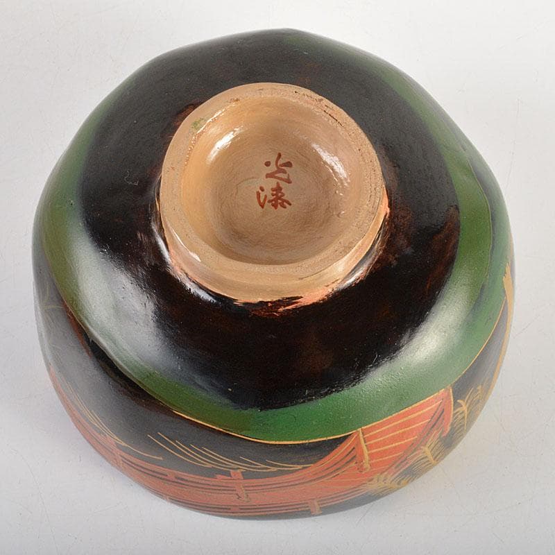 茶道具　平安　加藤光漆造　螺鈿装飾　乾漆茶碗　共箱　V　6724