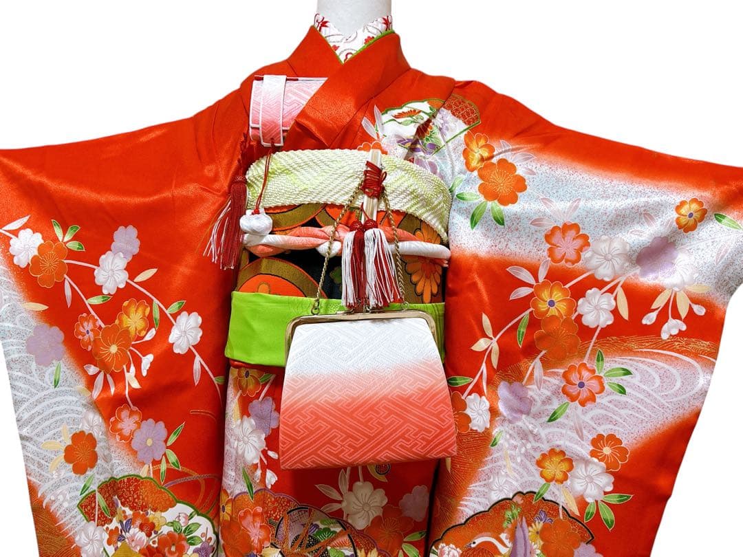 お買い得品♡七五三　7歳　女の子　フルセット　一式　朱色　黒　赤系