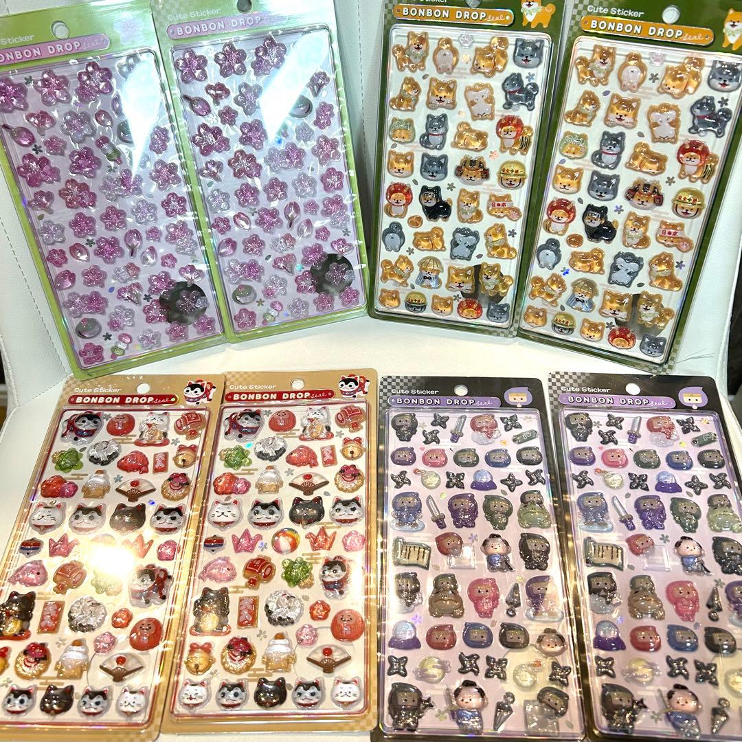 【正規品】ボンボンドロップシール 和柄 8枚セット 桜 柴犬 縁起物 忍者