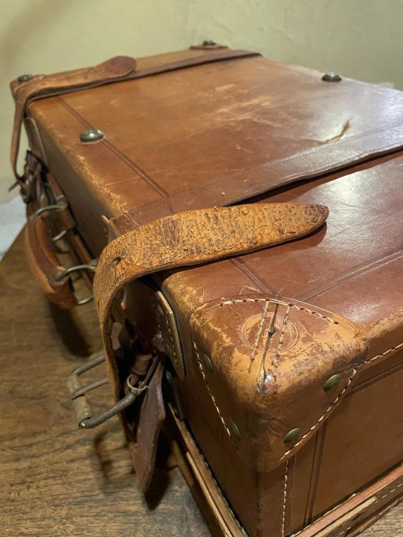 アンティーク レザー トランク 本革 特大 ヌメ革 キャメル キャリー ケース